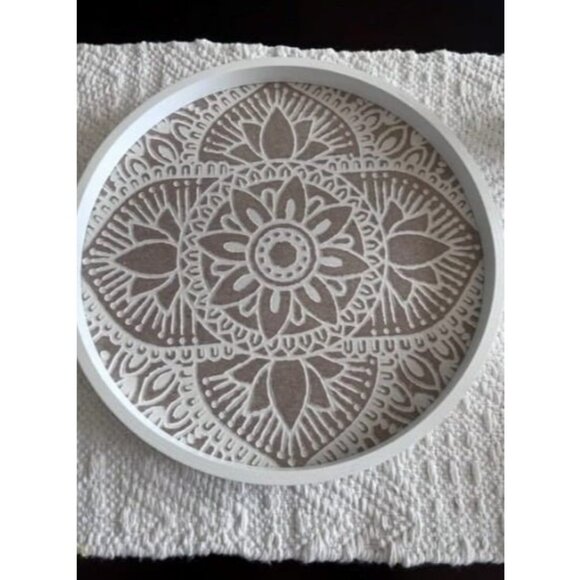 Decorative Serving Tray Round: Farmhouse Coffee Table Tray - Picture 2 of 2